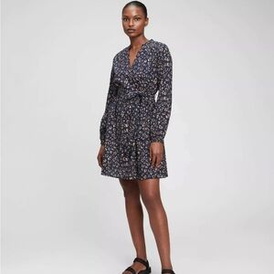 Gap Tie-Belt Print Dress Navy XS NWT